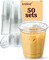 Clear Plastic Cups with Sip-Lids, 12 oz 50 Sets Disposable Coffee Cups Plastic Iced Coffee Cup with Strawless Lids, To Go Coffee Cup for Smoothie, Milkshake, Cold Drinks